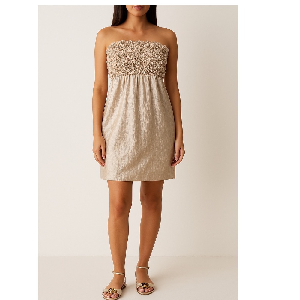 Alexia Admor Strapless‎ Ruffled Embellished Cocktail Dress Champagne M